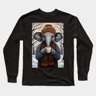 Elephant in Hat Funny Christmas Coffee Lover Gift Long Sleeve T-Shirt